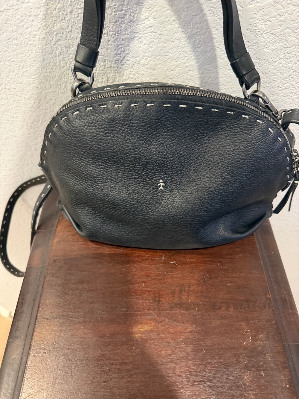 Henry Beguelin Black Leather Crossbody Bag with Stitch Detail